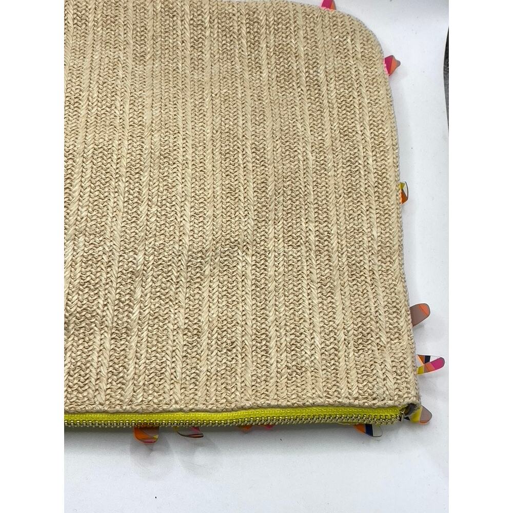 TRINA TURK Women's Beige-Pink Beaded Flower Woven Wristlet Clutch - Picture 9 of 11